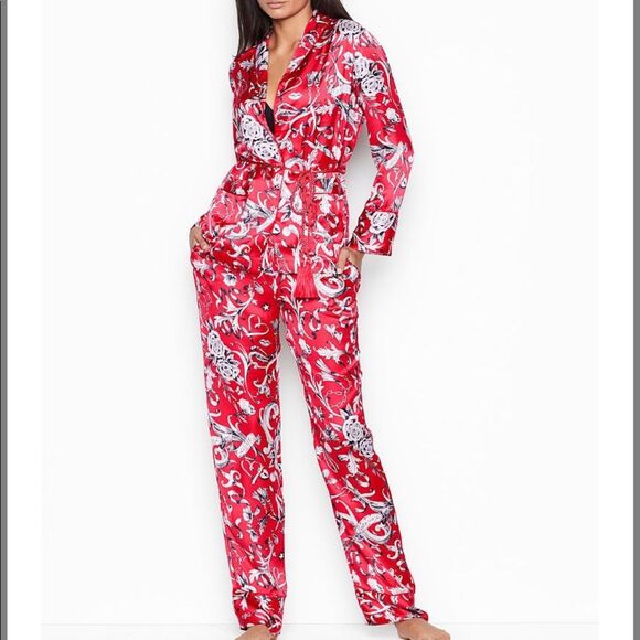 Victoria's Secret Other - Black Cherry Floral Ribbons Satin Pajamas Set